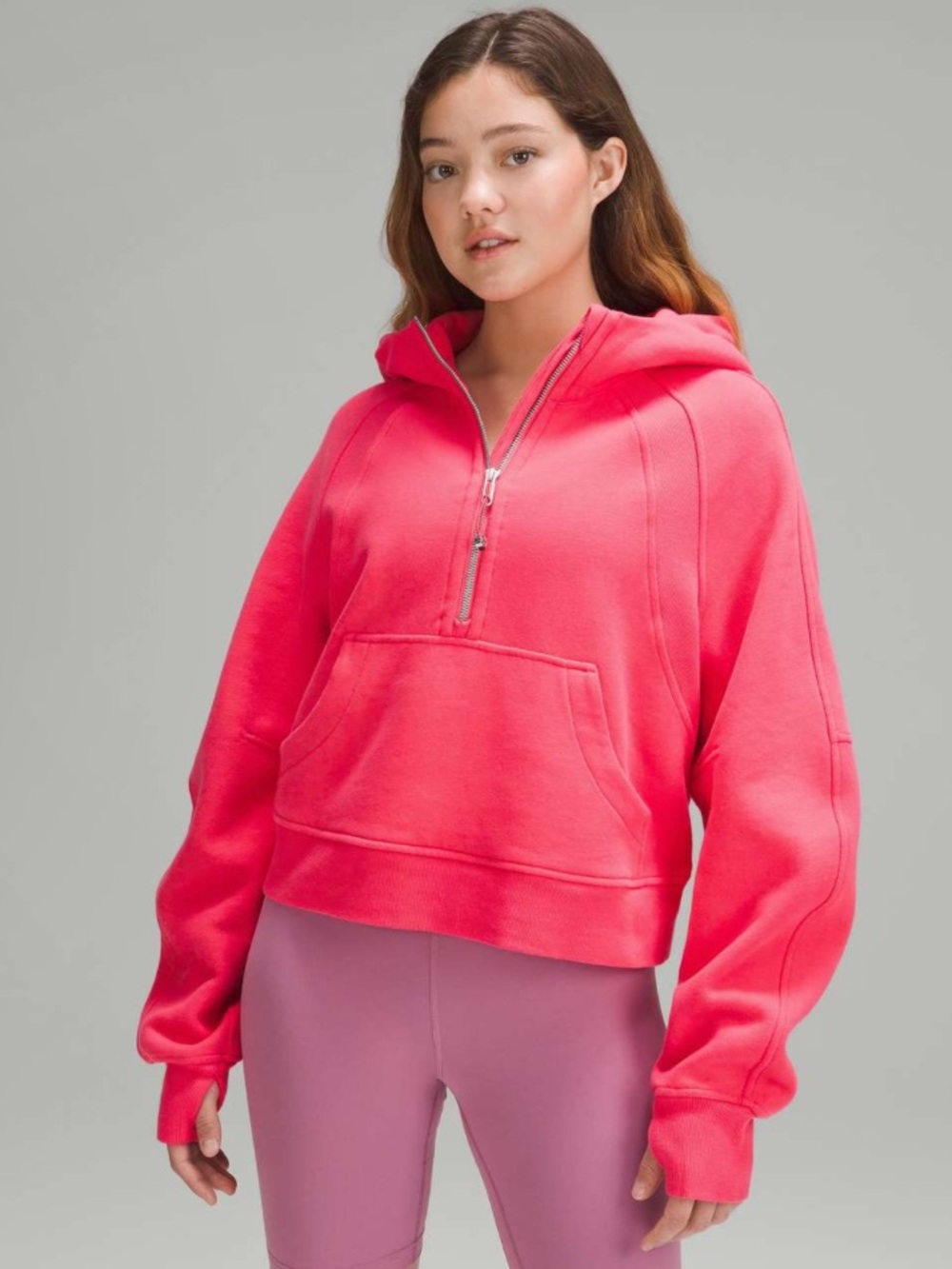 lululemon 1/2 Zip Cropped Scuba Hoodie - Lip Gloss Pink M/L